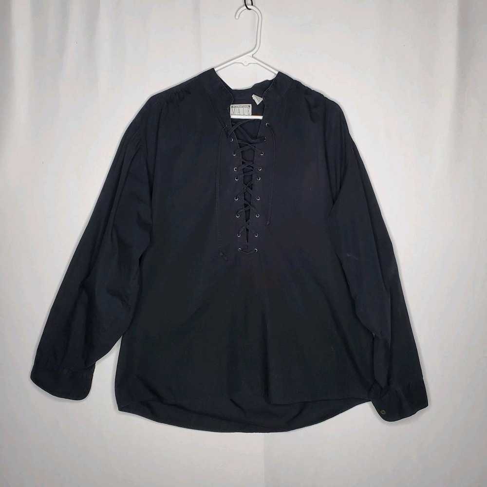 International Male Lace Up Shirt Mens Large Vintage 90s Goth Pirate Renaissance